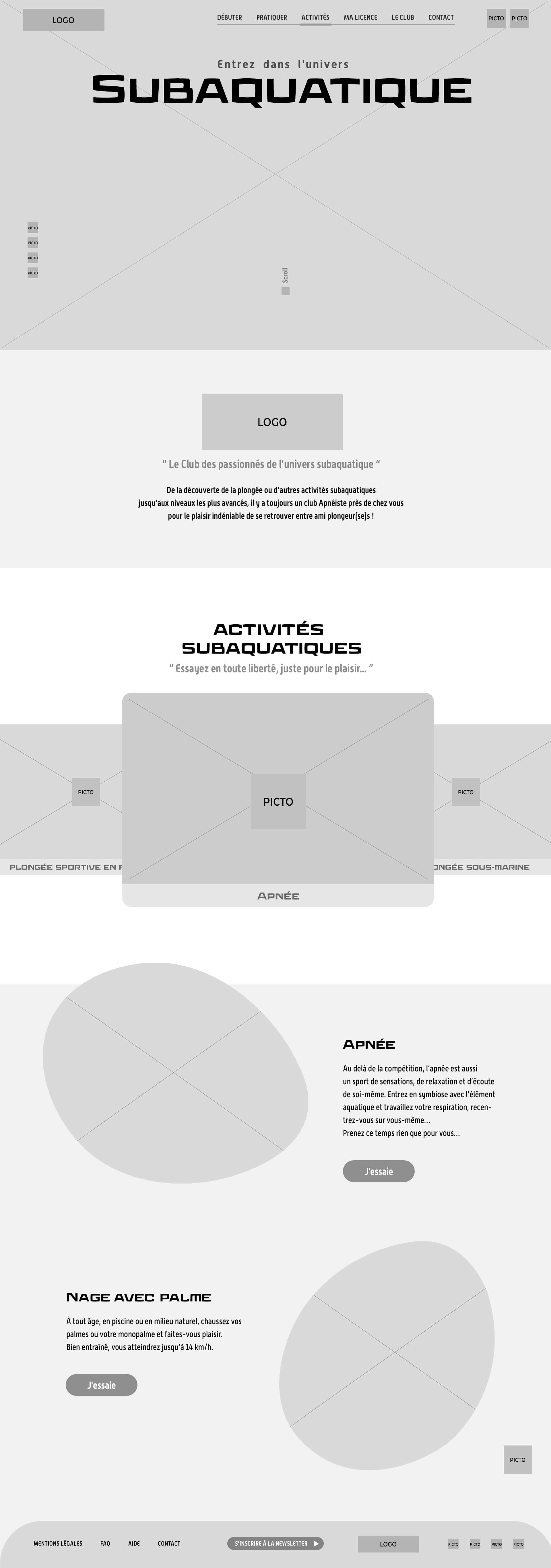 wireframe de la home page apneiste